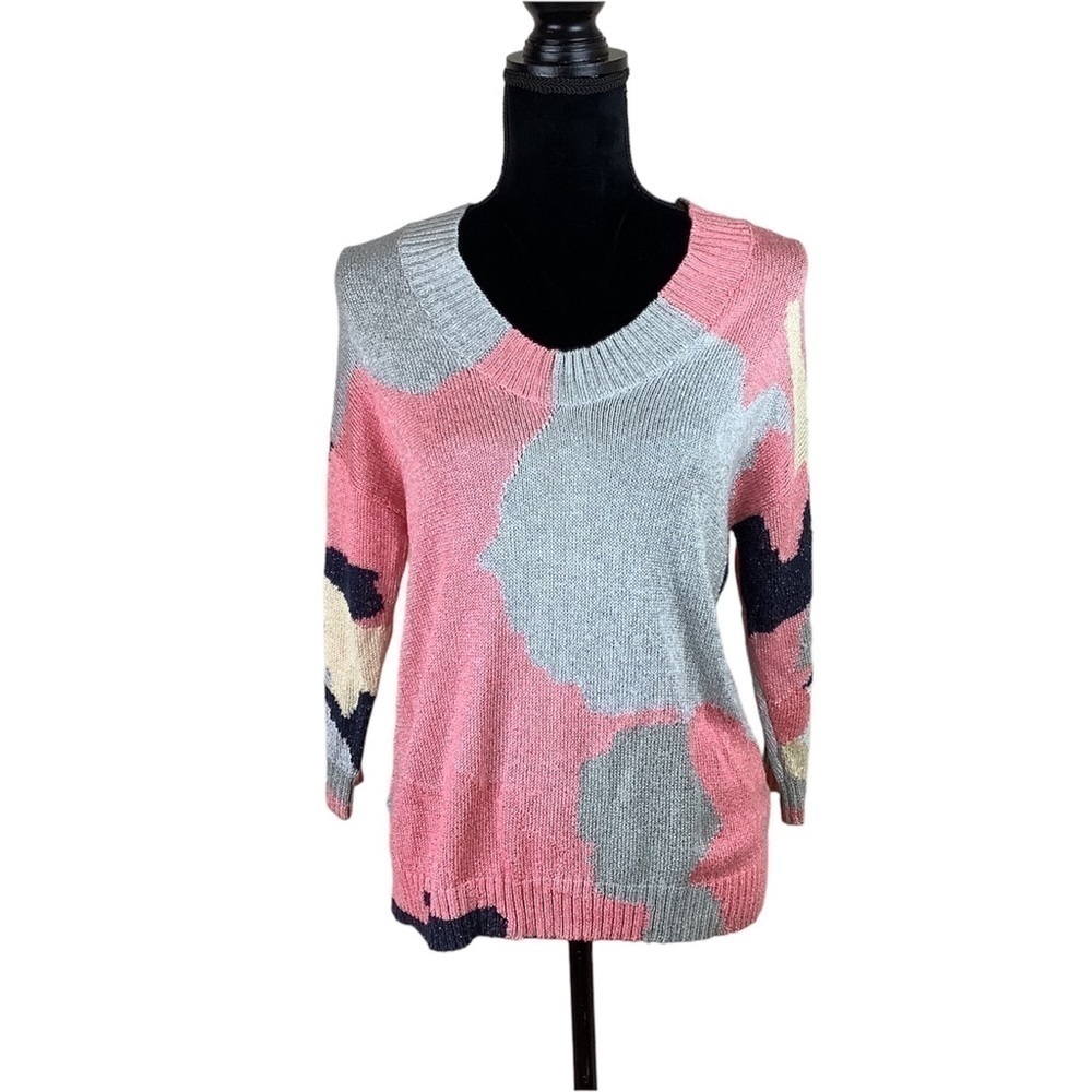 NIC+ZOE SWEATER PINK PATCHWORK SWEATER - Picture 3 of 11
